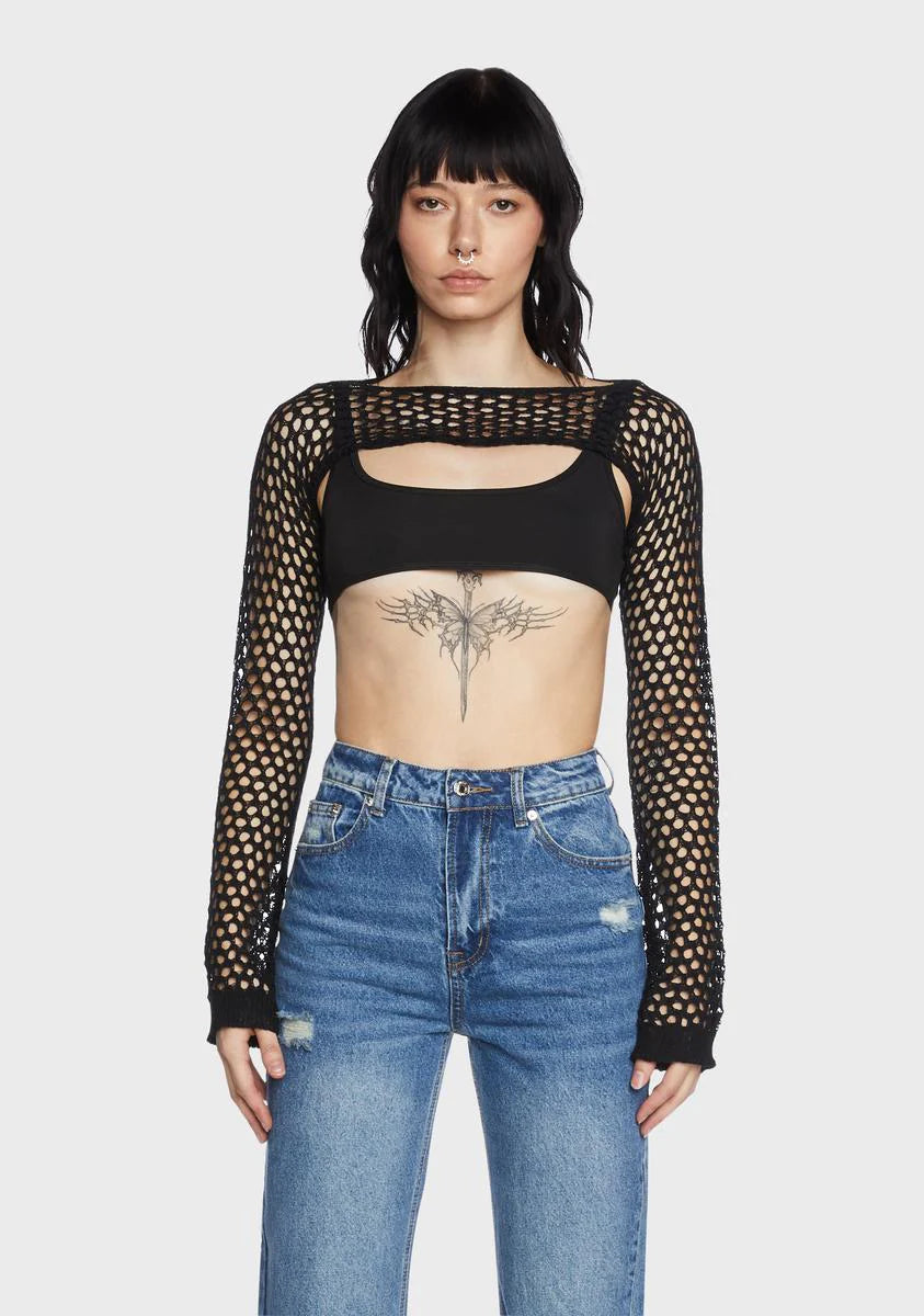 Black Crochet Shrug Sleeve Top