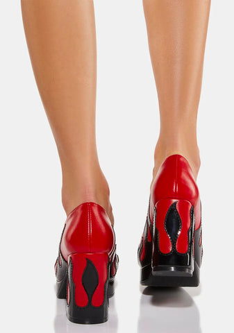 Red Changed Block Heels