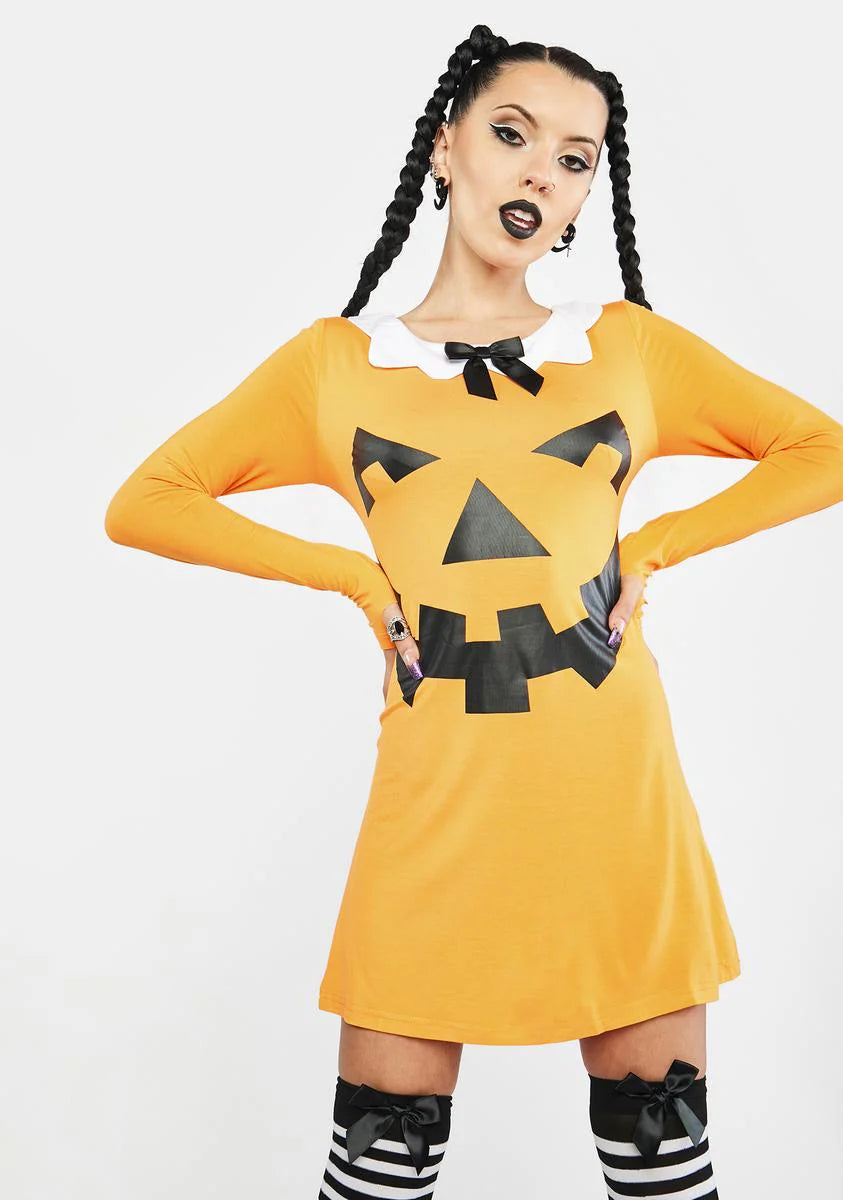 Carve A Smile Pumpkin Mini Dress