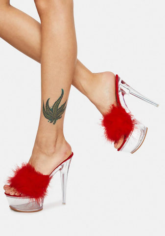 Cherry Keep It Kewl Marabou Heels
