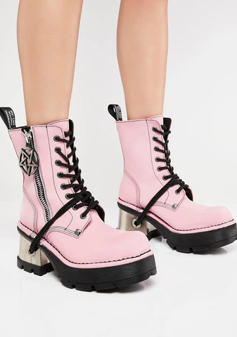 Pink Pentagram M-1045-C11 Combat Boots