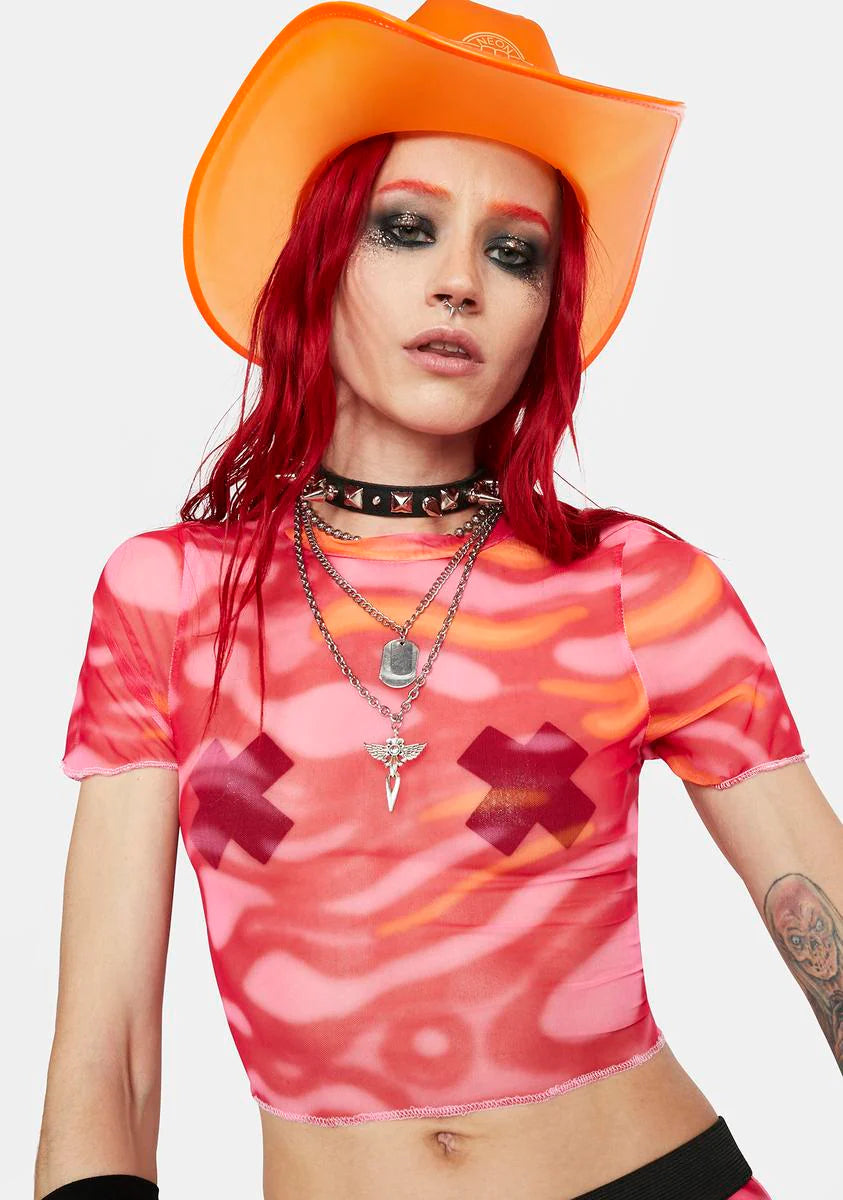 Pink Lava Feral Tiger Mesh Top
