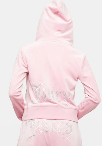 Rose Rhinestone Logo Zip-Up Hoodie