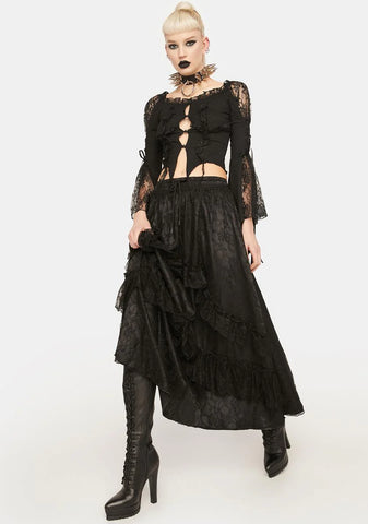 Elegant Frilly Lace Maxi Skirt