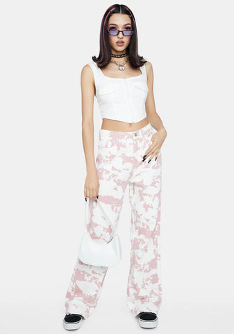 Pink & White Wide Leg Pants