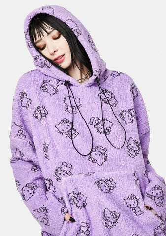 Purple Hello Kitty Printed Fleece Hoodie