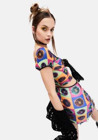 Neo-Psychedelic Mesh Crop Top
