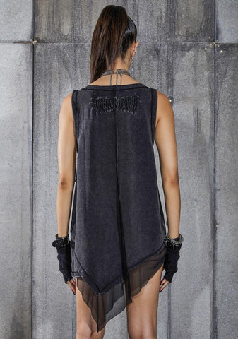 Snare Washed Black Asymmetric Longline Tank
