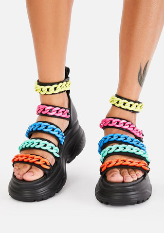 Rainbow Strident Chain Gladiator Sandals