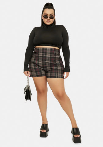 Noir I'm Fashionably Late Plaid High Waist Shorts