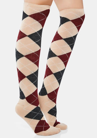 Argyle Cashmere Blend Knee High Socks