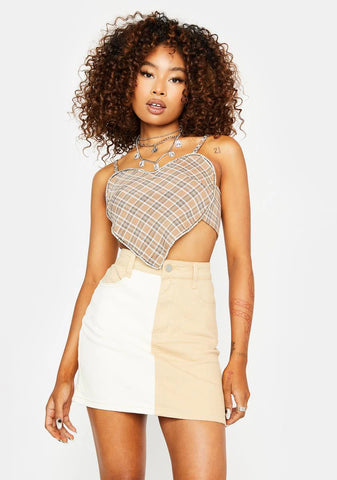 Two Tone Twill Mini Skirt