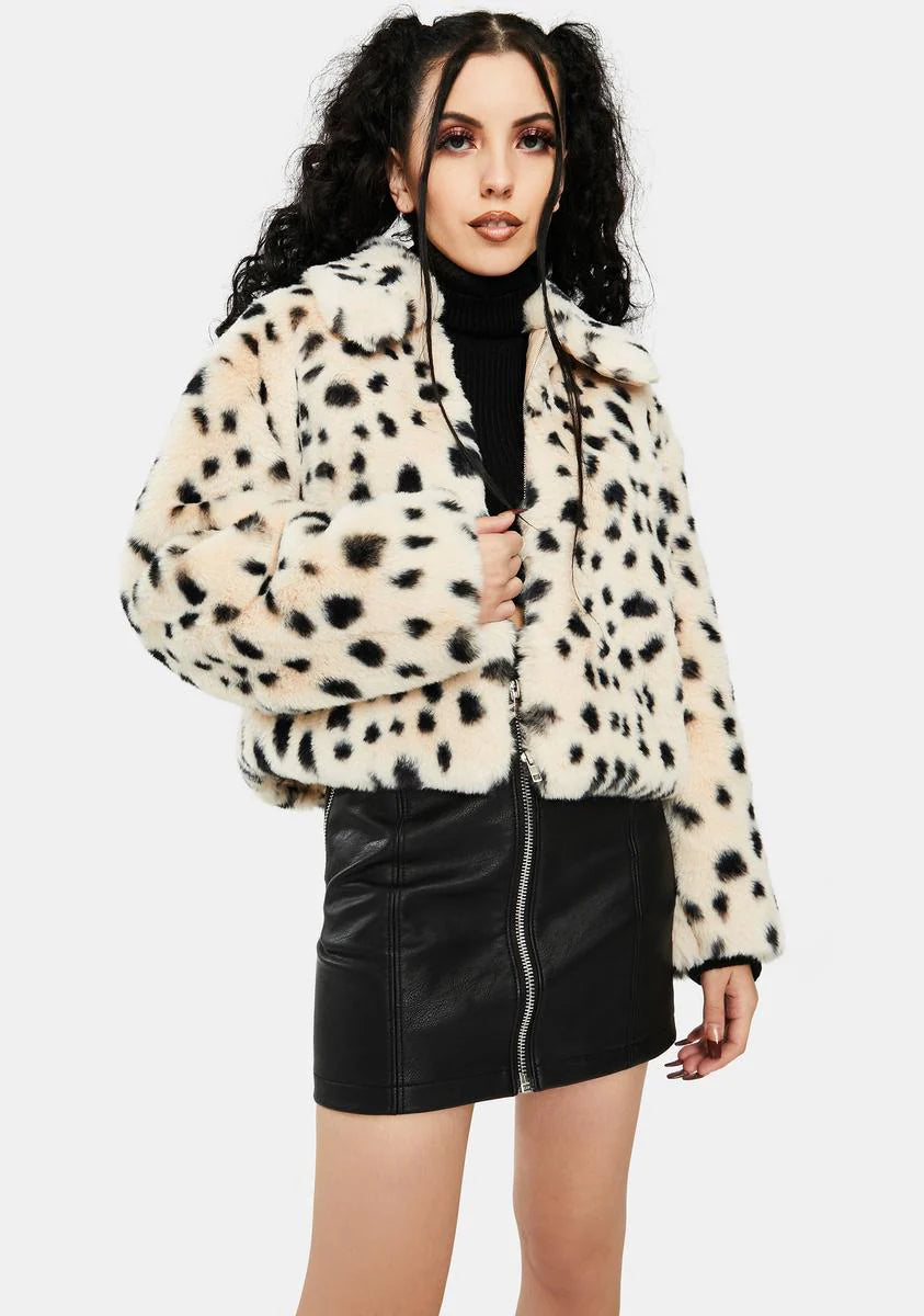 Snow Leopard Faux Fur Bomber