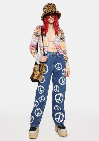 Peace Printed Hope Release Jeans