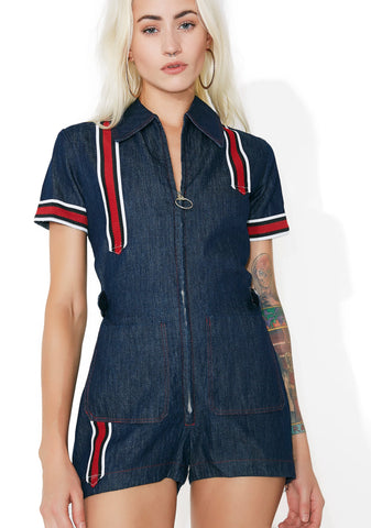 Denim Sporty Stripe Romper