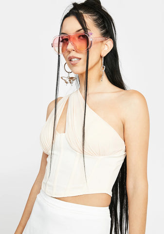 Cream News To Me One Shoulder Crop Top