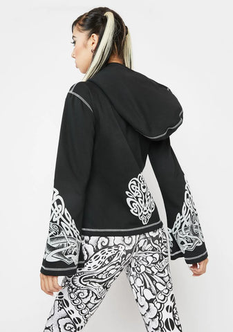 Celtic Print Flare Sleeve Hoodie
