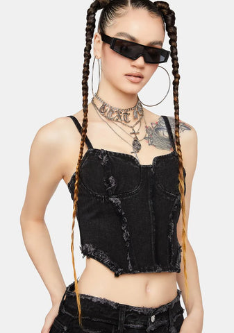 Angled Washed Denim Corset Top