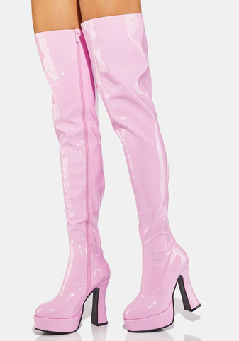 Pink Patent Thrill Thigh High Boots