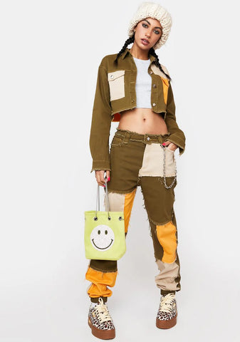 Olive Hidden Layers Patchwork Joggers