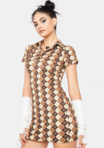 Argyle Brown Jeeves Mini Dress