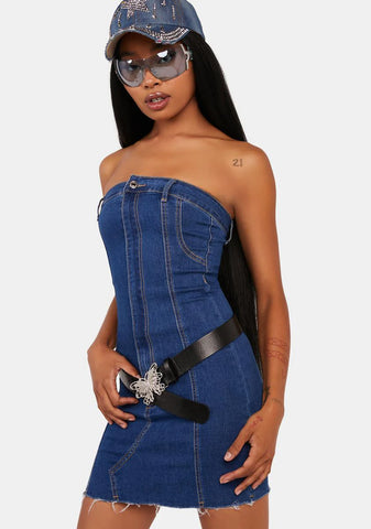 Ebony Strapless Denim Mini Dress