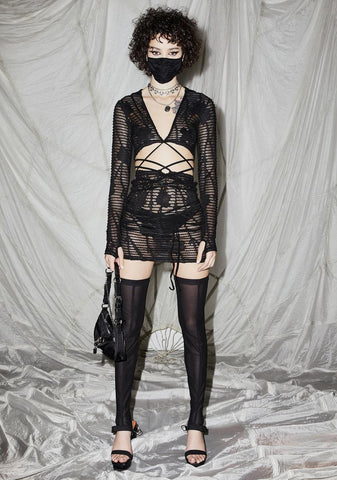 Reverb Hooded Sheer Matelasse Wrap Top