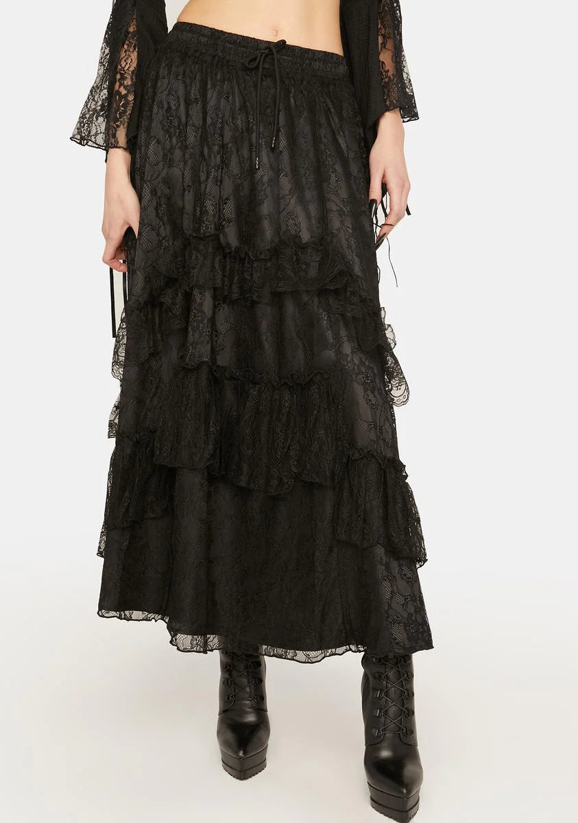 Elegant Frilly Lace Maxi Skirt