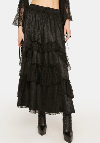 Elegant Frilly Lace Maxi Skirt