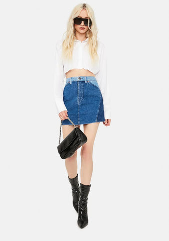 Patchwork Denim Mini Skirt