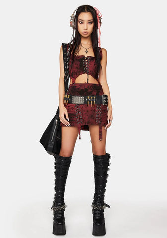 Modulation Red Acid Wash Corset Top