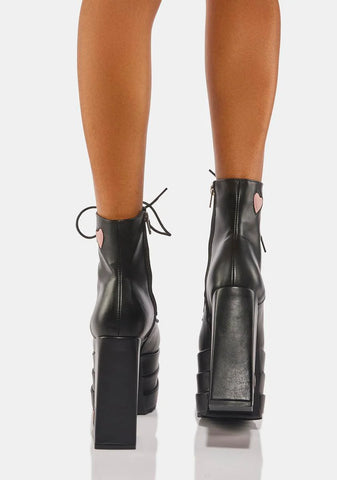 Pink Heart Begging Please Platform Boots