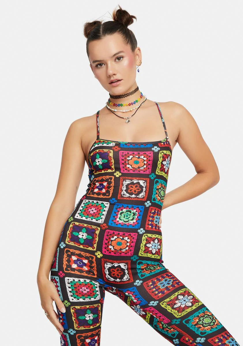 Retro Realness Crochet Print Catsuit