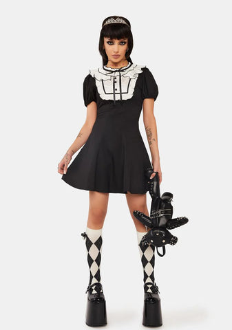 Rebel Princess Ruffle Neckline Contrast Dress