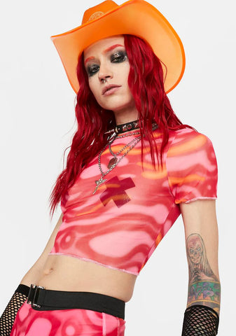 Pink Lava Feral Tiger Mesh Top