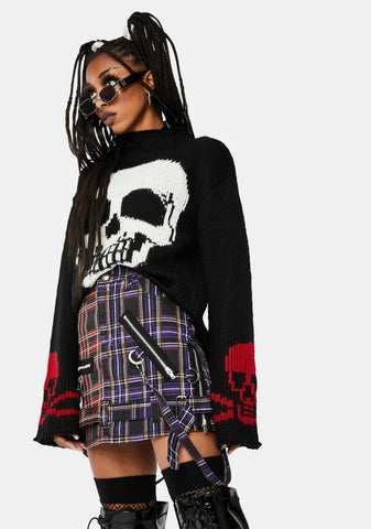 Black Knit Skull Sweater