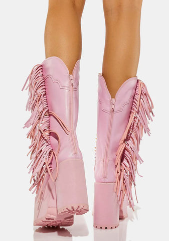 Pink Bad Bitch Fringe Cowboy Boots
