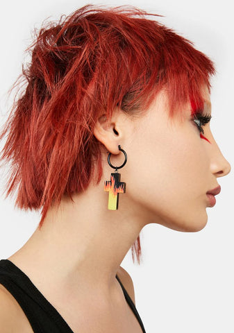 Burning Faith Cross Drop Earrings