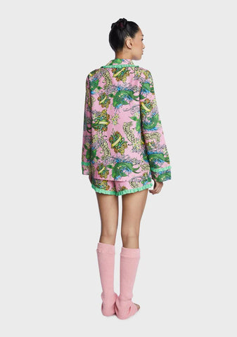 Tattoo Print Long Sleeve Shirt And Boxer Shorts Set