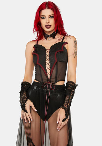 Lace-Up Bat Wing Bustier Top