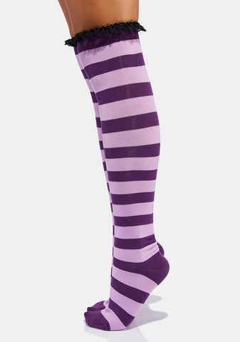 A Little Fun Striped Thigh High Socks