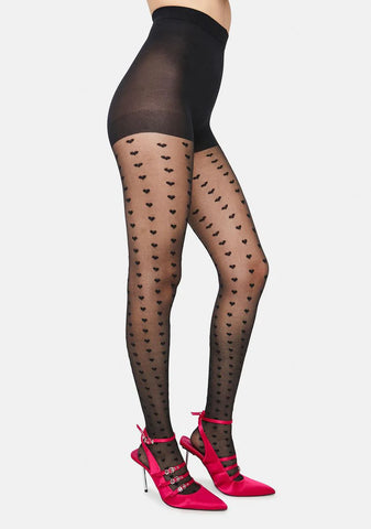 Lasting Lover Heart Print Tights