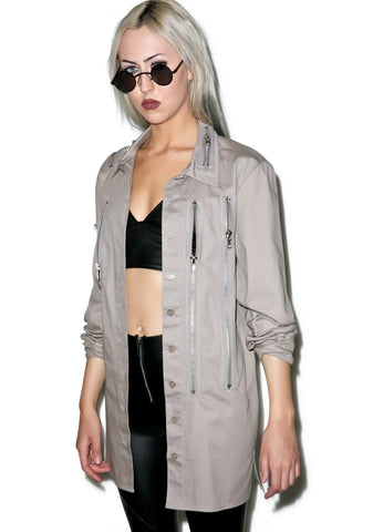 Sandstorm Zipper Head Button Up Top - Light Brown