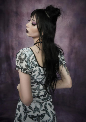 Spirit World Moth Print Mesh Top