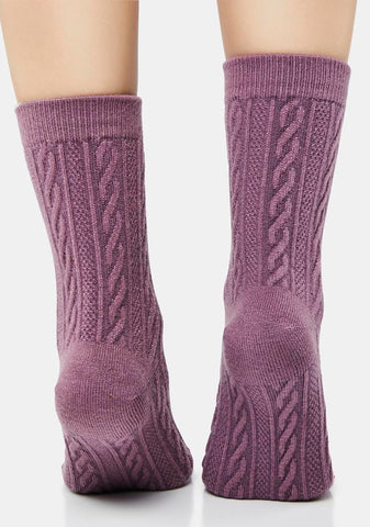 Violet Cable Knit Crew Socks