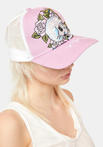 Rhinestone Heart Skull Hat