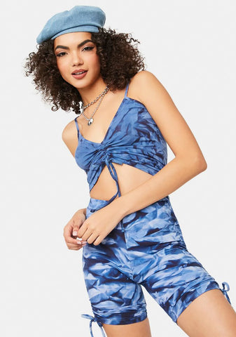 Navy Heat Wave Ruched Biker Shorts