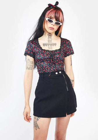 Secret Letter Denim Zip Up Mini Skirt