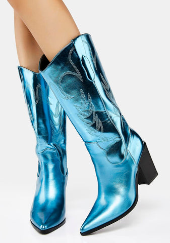 Turquoise Got Range Metallic Cowboy Boots
