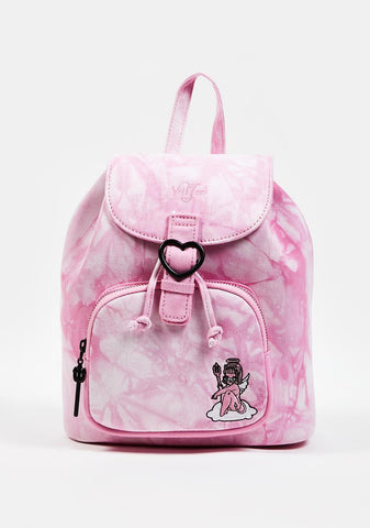 Pink Acid Wash Denim Angel Backpack